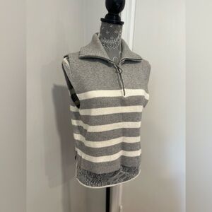 Pink Rose Gray and White Striped Sleeveless Top